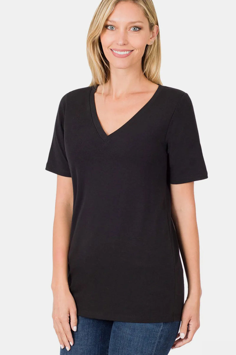 Zenana V-Neck Short Sleeve T-Shirt for Everyday Wear - Love Salve